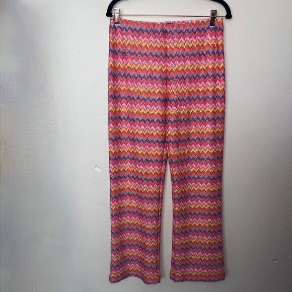 DOLORES CORTES Spanish Designer Lurex Knit Chevron Pattern Cover- up Pants SizeM - Picture 3 of 4